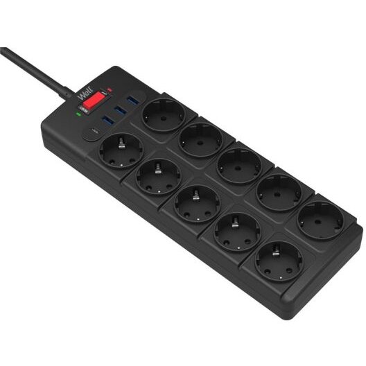 Prelungitor 10 Prize 3x USB-A + 1x USB-C 2m Negru