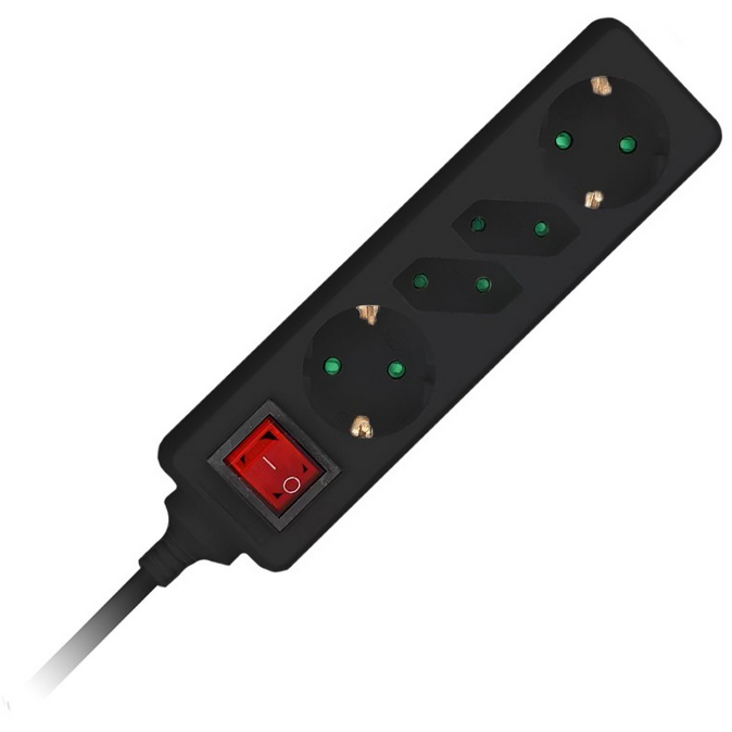 Prelungitor cu intrerupator 8771 4 prize 1.5m Negru