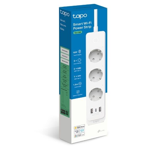 Prelungitor Inteligent Tapo P300 3x Schuko 2x USB 1x USB Type-C  BT / Wi-Fi Cablu 1.5M 10A Alb