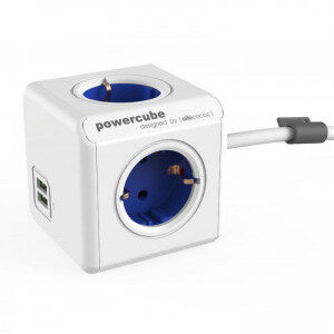 Prelungitor PowerCube Extended 2x USB 4x Schuko Cablu 1.5M Alb/Albastru