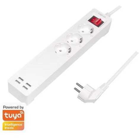 Prelungitor Wi-Fi Smart 3x Schuko 4x USB 5V/2.1A  Maxim 10.5W Protectie Supracurent / Supratensiune IP20 Compatibil TUYA Amazon Alexa si Google Home Alb