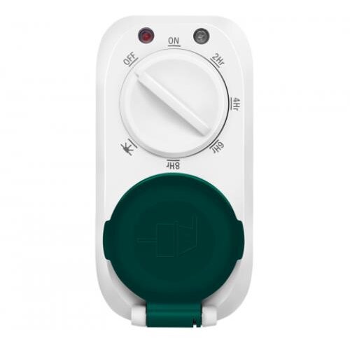 Priza Inteligenta pentru Exterior 1x Schuko Conectare prin Schuko (T) 16A Comutare Mecanica a Timpului - 7 Presetari Protectie IP44 Alb/Verde