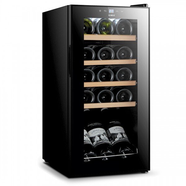 Racitor de Vinuri SRV49LMC 44L 15 Sticle 4 Rafturi LED Iluminare LED Afisaj Electronic Control Tactil Clasa G Negru