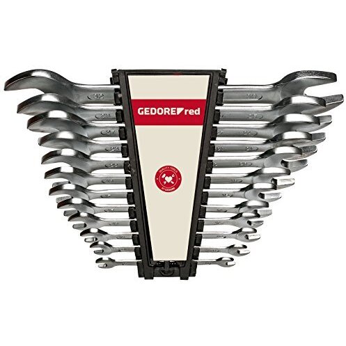 Red double open ended spanner set, long, 12 parts, wrenches (chrome, SW 6 - 32mm)