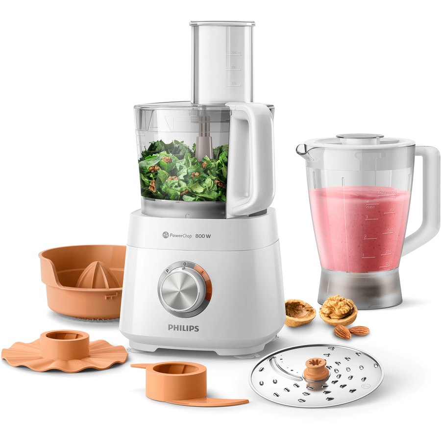 Robot De Bucatarie HR7510/00 Daily Collection Putere 800W 2 Viteze Bol 2.1L Disc Emulsifiere Accesoriu Framantare Alb