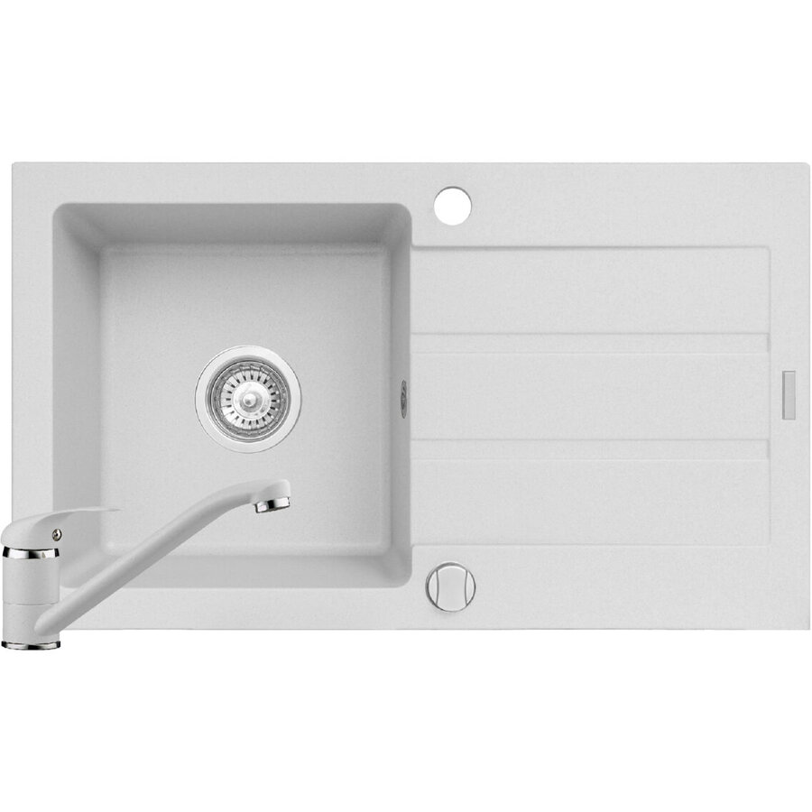 Set 070053801ASL Chiuveta de Bucatarie NEXT 1B1D 76x44CM + Baterie Asalia Monocomanda Alb