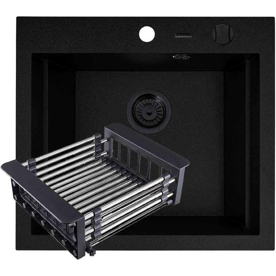 Set 070169014CEV Chiuveta Bucatarie Pyragranite SIROS 57 Volcano si Cos Extensibil Negru