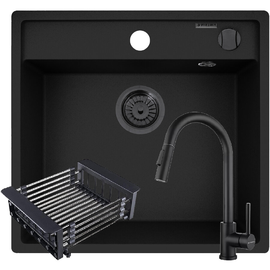 Set 070177003IVC Chiuveta Bucatarie Pyragranite CAMEA 53x50CM + Baterie IDEA + Cos Extensibil Negru