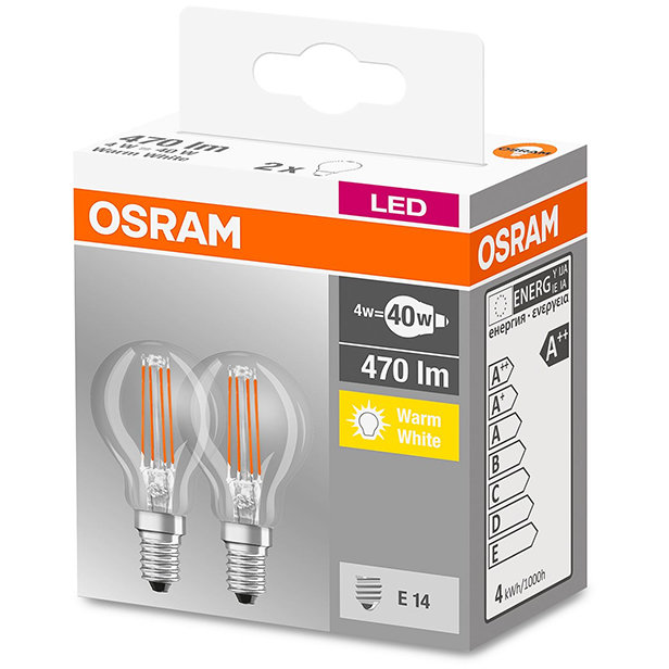 Set 2 becuri LED 4W E14 A60 2700K lumina calda 470 lumeni A++
