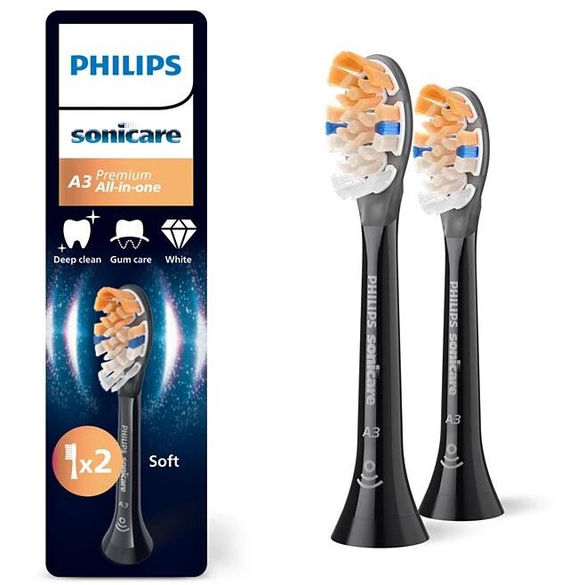 Set 2 Capete pentru Periuta Electrica Sonicare A3 Premium All in One HX9092/88 Standard Negru