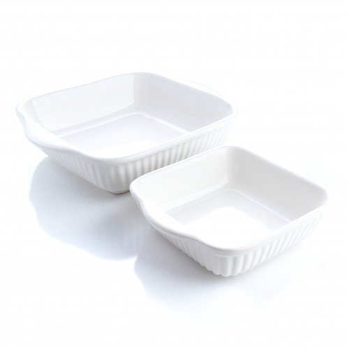 Set 2 Platouri Patrate Ceramica Termorezistenta Pentru Cuptor Alb