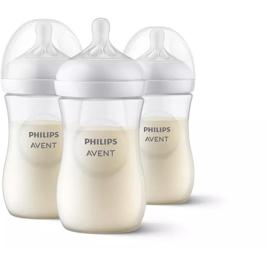 Set 3 Biberoane Pentru Nou-Nascuti Natural Response 260ml Tetina 1luni+ Fara BPA Plastic Transparent