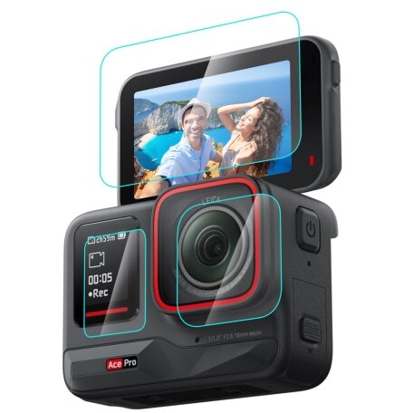 Set 3in1 Folie Sticla Temperata PU951T pentru Insta360 Ace Pro Transparent