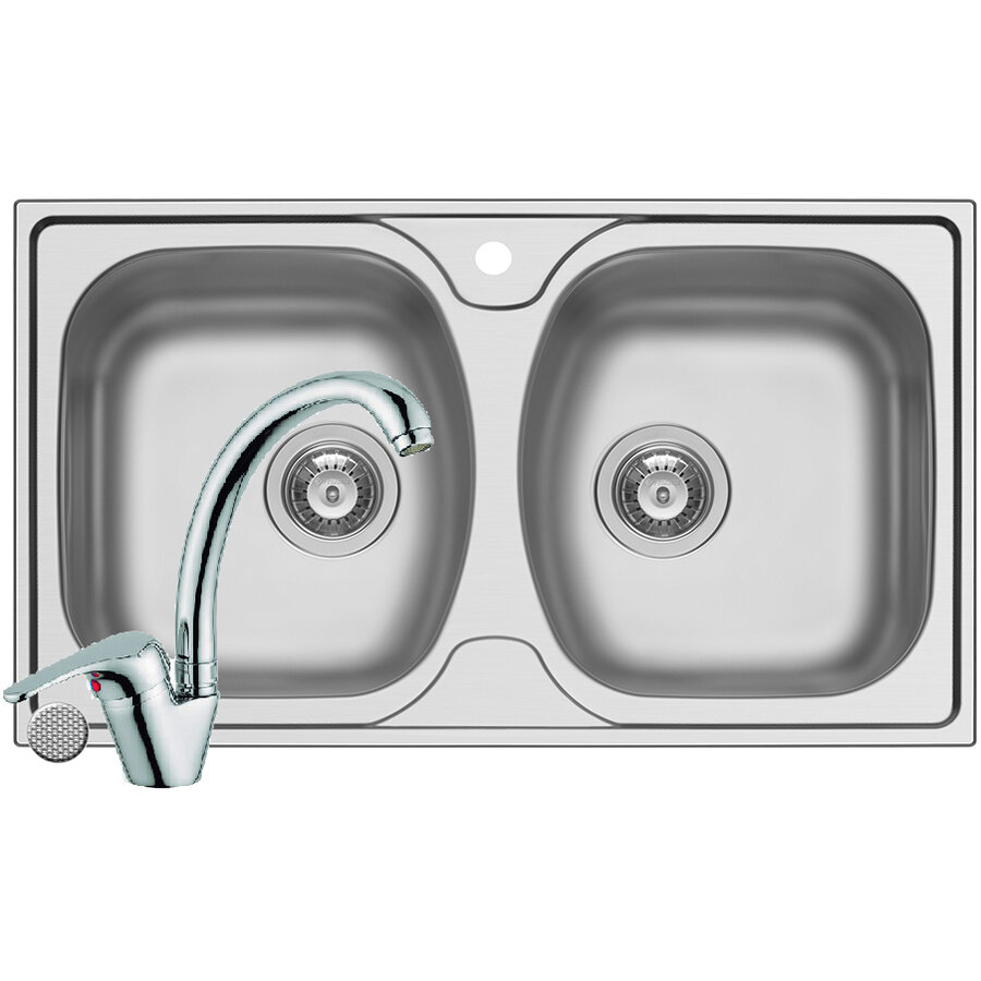 Set Chiuveta Aspect 2B LN si Baterie Sereno Crom Argintiu