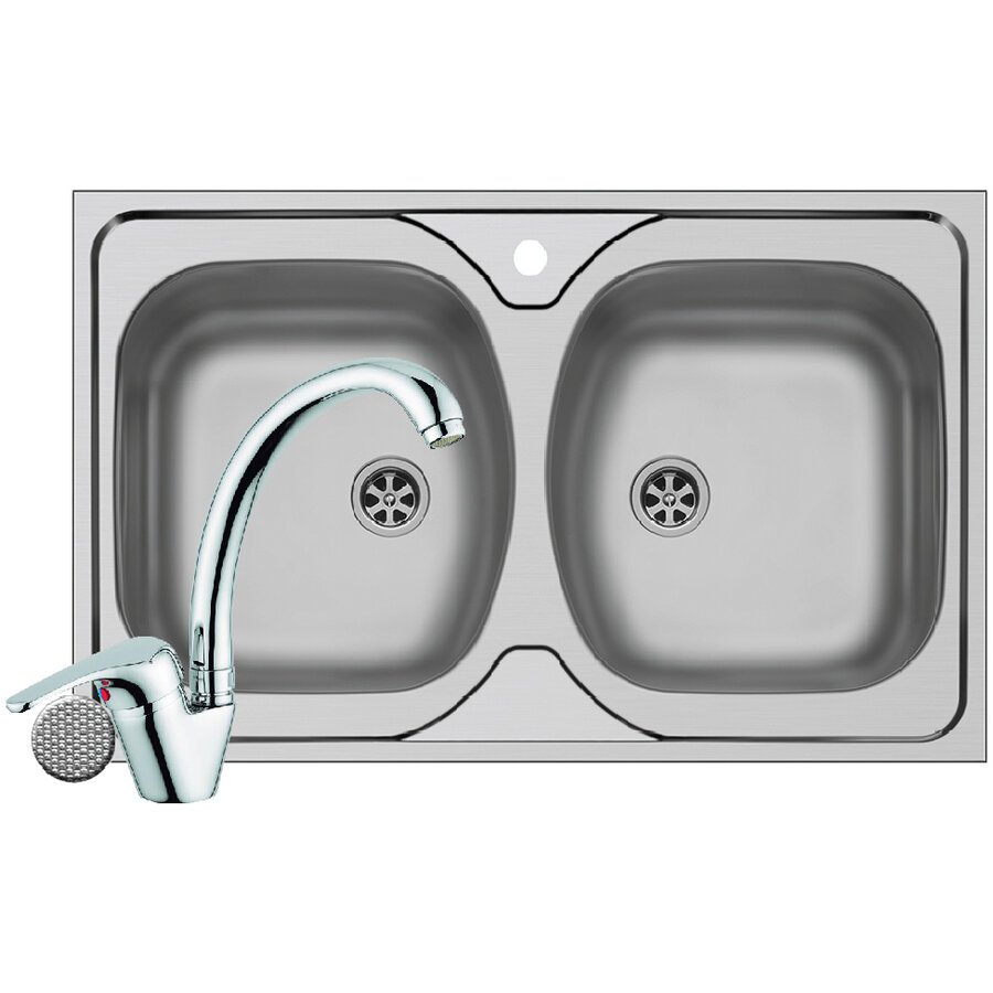 Set Chiuveta Core 2B LN si Baterie Sereno Crom Argintiu