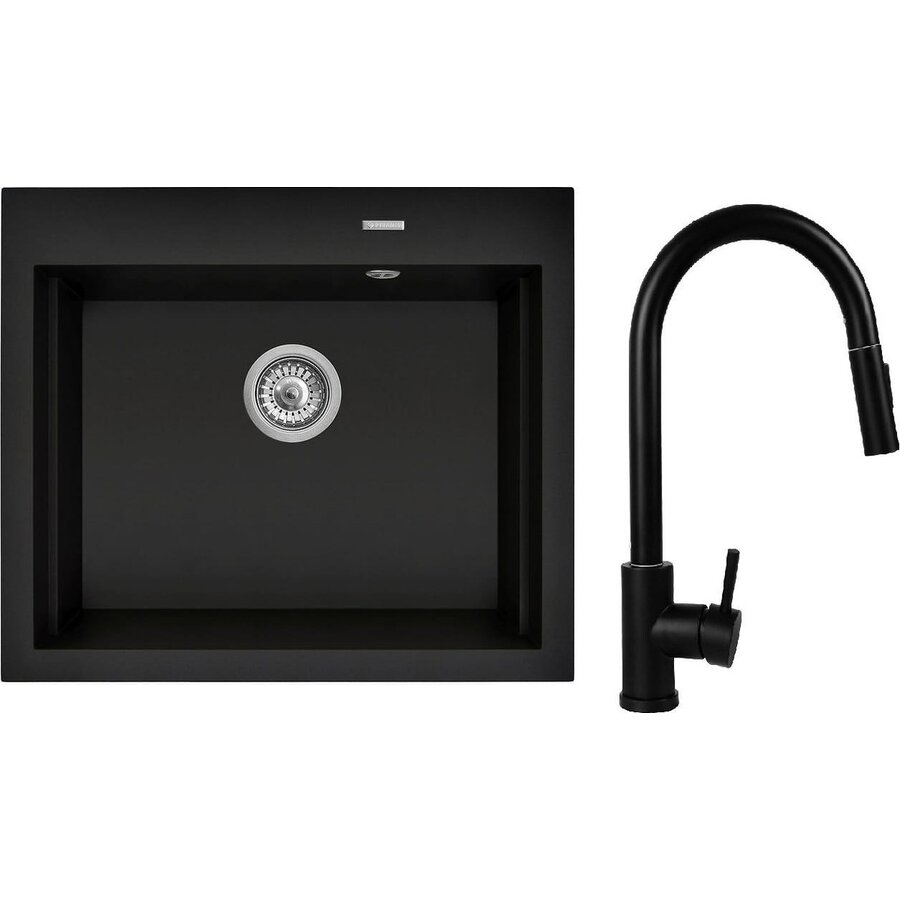 Set Chiuveta de Bucatarie 070169002BE Siros 57x51.5 1B +  Baterie IDEA Black Edition Negru