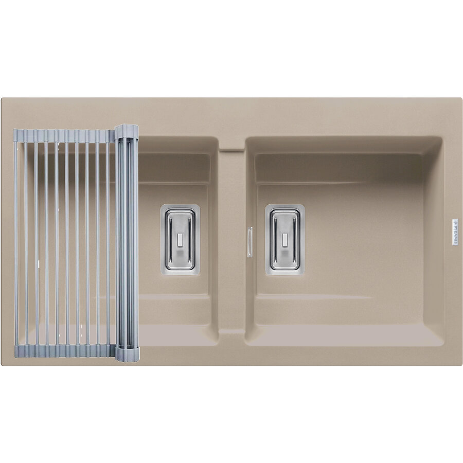 Set Chiuveta de Bucatarie KARTESIO 86x50 2B Granit si Suport Multifunctional ROLL UP Bej