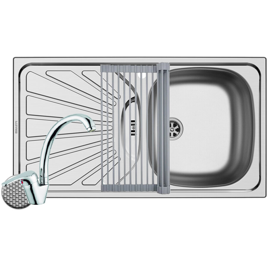 Set Chiuveta ET 78 1B1D DR LN Baterie Serano Crom si Roll Up Inox