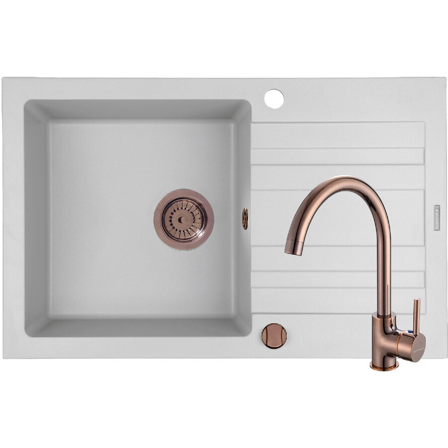 Set Chiuveta Granit + Baterie ECO BELLO Copper NAXOS 79x50 1B 1D White