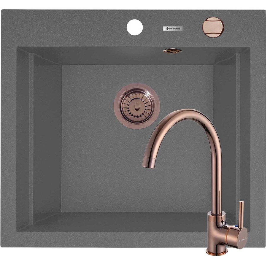 Set Chiuveta Granit + Baterie ECO BELLO Copper SIROS 57x51.5 1B Grey