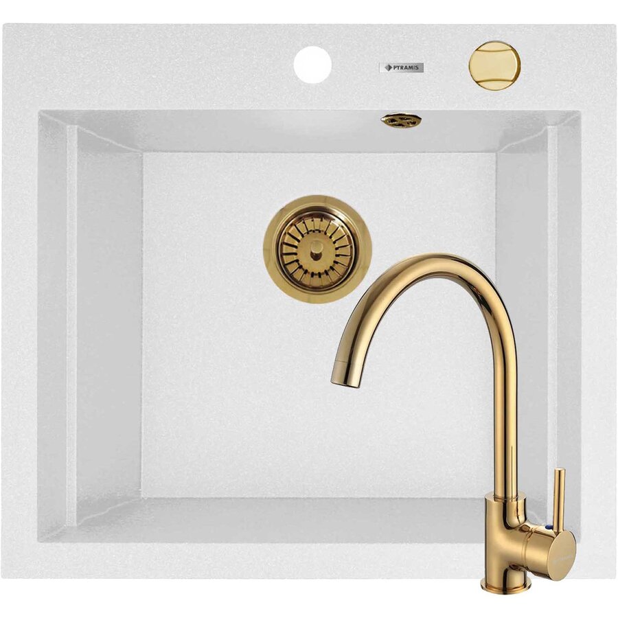 Set Chiuveta Granit + Baterie ECO BELLO Gold SIROS 57x51.5 1B White