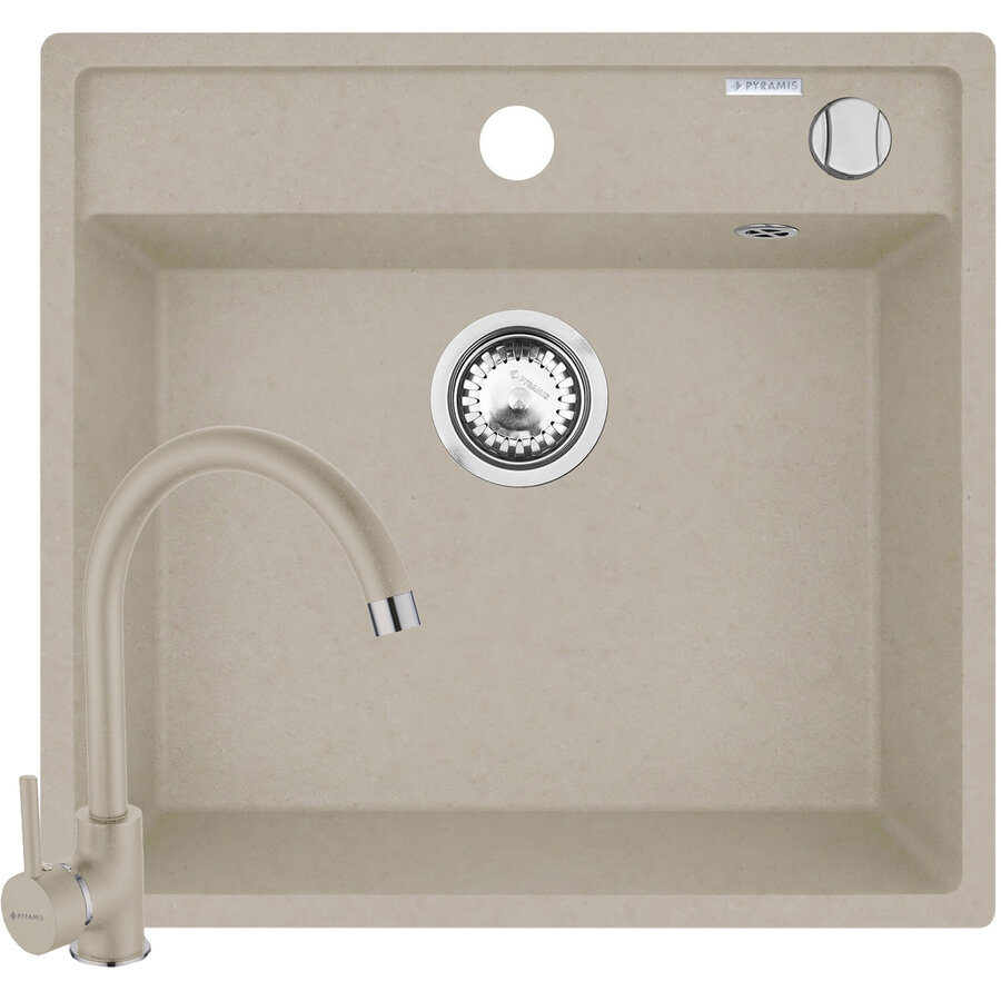 Set Chiuveta Granit Camea 53x50Cm si Baterie Eco Bello Beige
