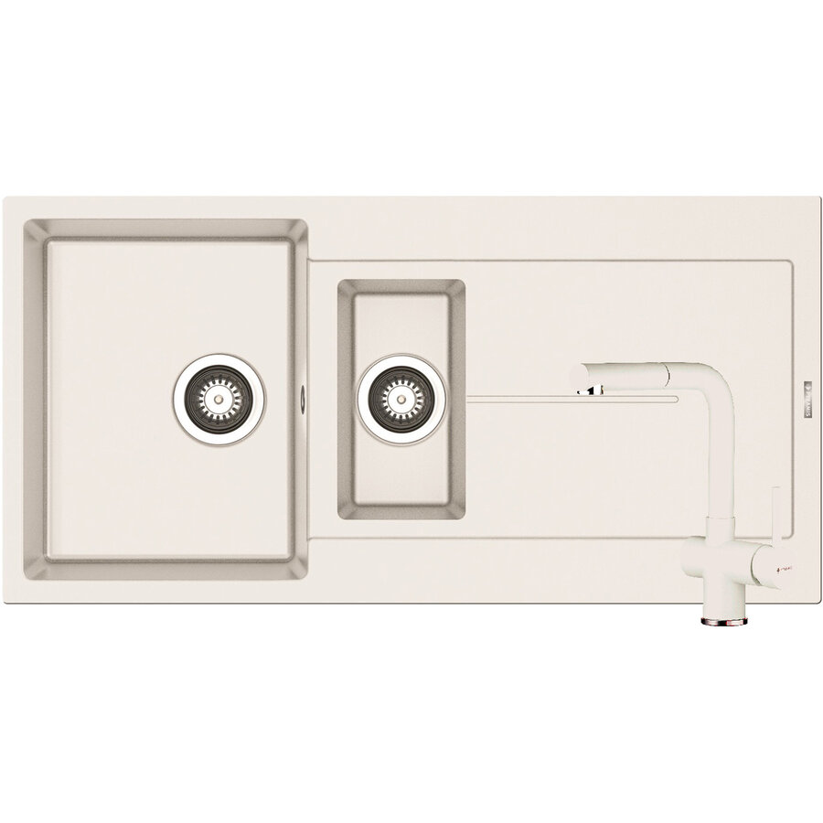 Set Chiuveta Granit ITHAKA 1 1/2B 1D 100x50 si Baterie Capriccio Snow