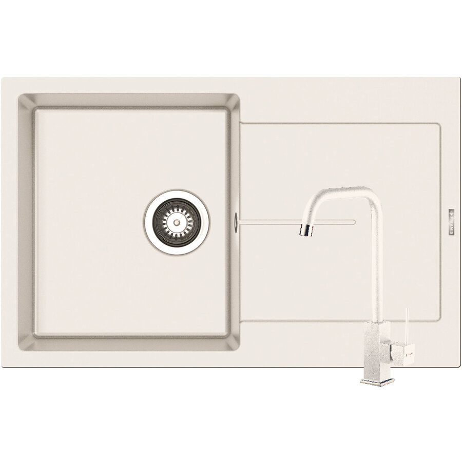 Set Chiuveta Granit ITHAKA 1B1D 79x50 si Baterie ADELITA Snow