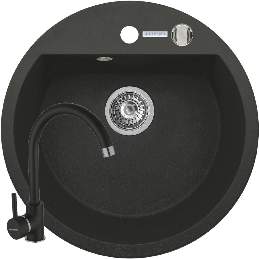 Set Chiuveta Granit Mido 51x51 si Baterie Eco Bello Carbon