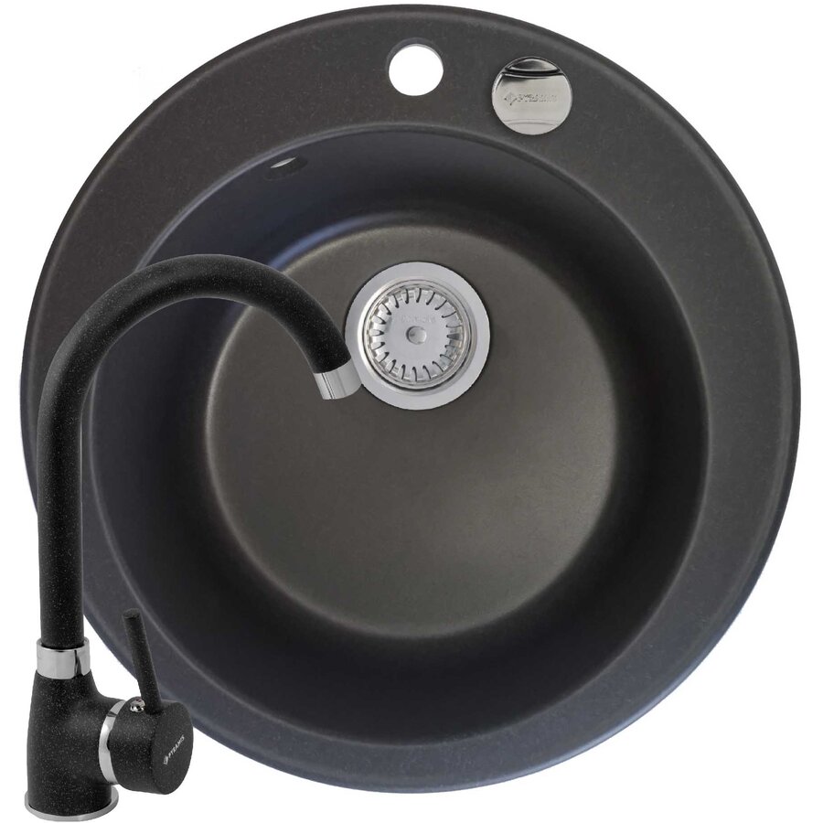 Set Chiuveta Granit Round 1B + Baterie Bello Negru