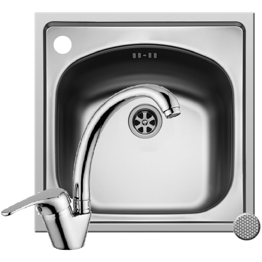 Set Chiuveta Inset 1B 44x44 LN si Baterie Sereno Crom Inox