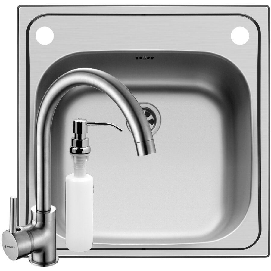 Set Chiuveta Inset 1B 50x50 SM Baterie Bello Crom si Dozator Detergent