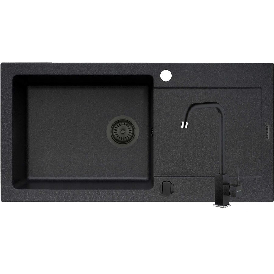 Set Chiuveta Pyragranite Mido 100x50 1B1D si Baterie Adelita Negru