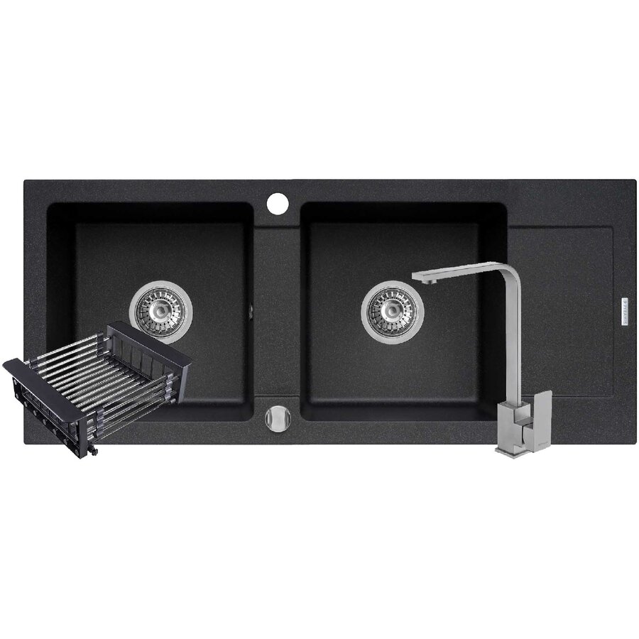 Set Chiuveta Pyragranite Mido 2B1D Baterie Cecilia Inox si Cos Extensibil