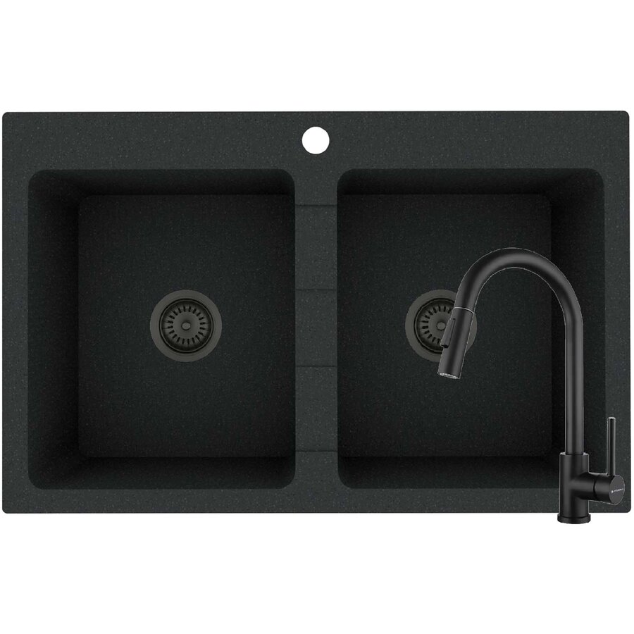 Set Chiuveta Pyragranite Sparta 2B si Baterie Idea Negru