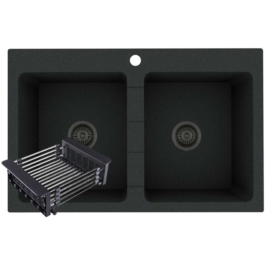 Set Chiuveta Pyragranite Sparta 2B si Cos Extensibil Negru