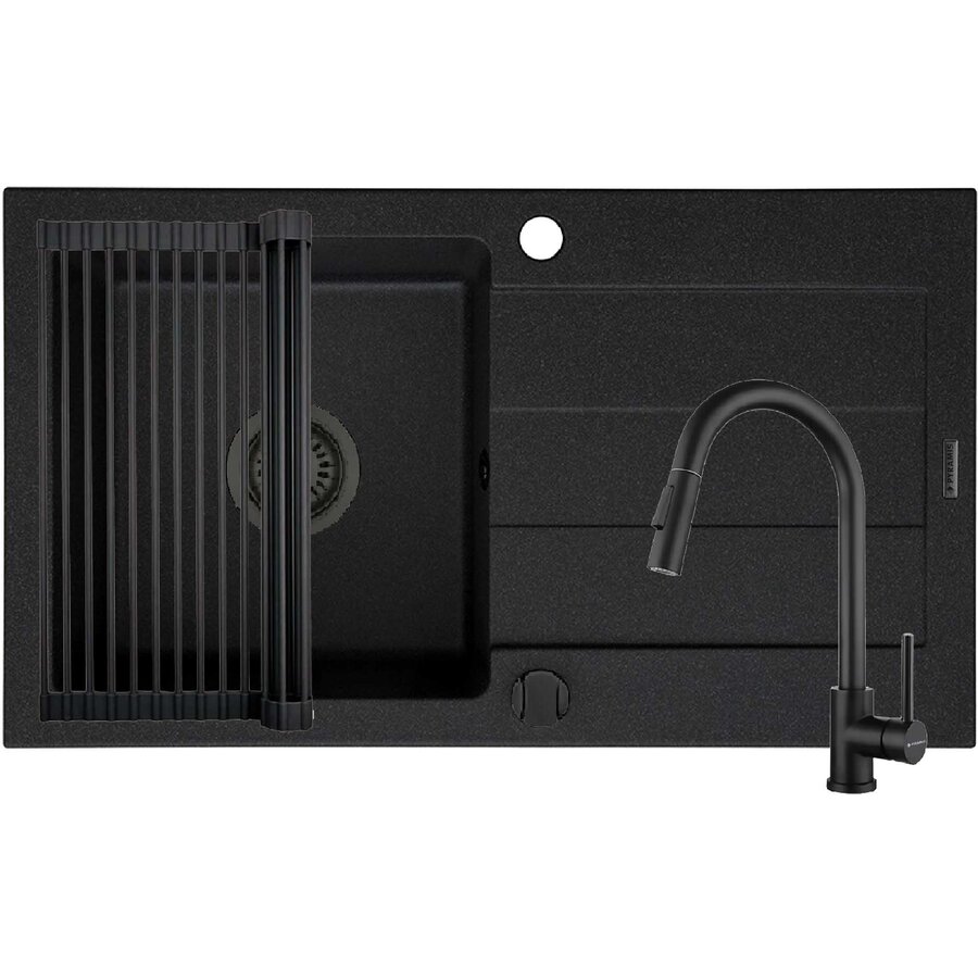 Set Chiuveta Pyragranite Sparta Baterie Idea Black si Roll Up