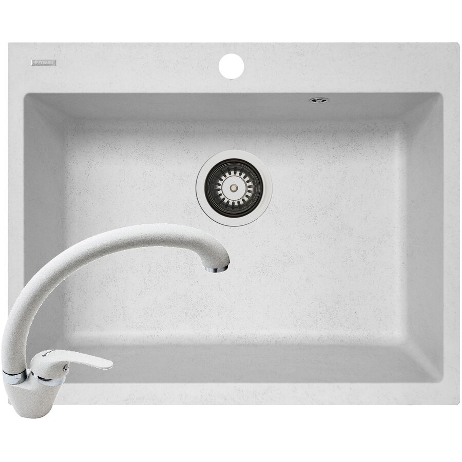 Set Chiuveta Soft Compozit Square Durothek 60 1B si Baterie Ossia Alb