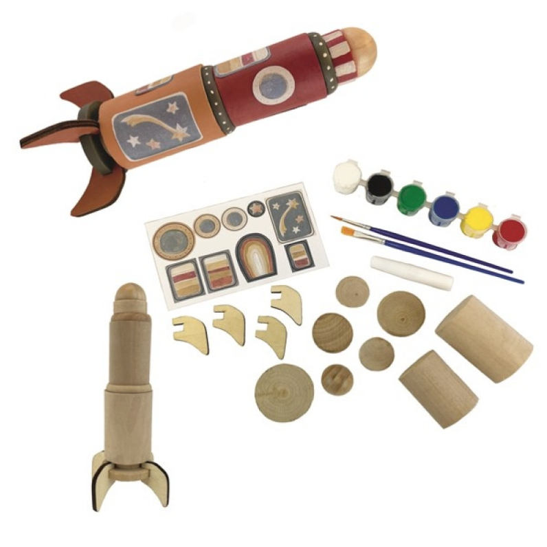 Set Craft Pictat DIY-Racheta Lemn Stickere Pensula Acuarele Multicolor