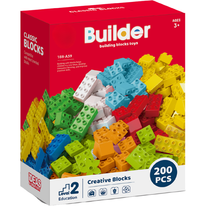 Set Cuburi de Constructie 188-A59 200 Piese 3 Ani+ Multicolor