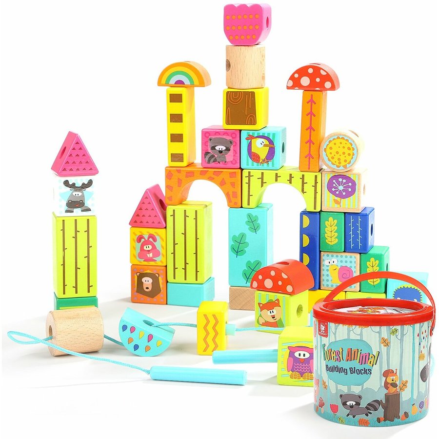 Set de Constructie Animalute din Padure 38 Piese din Lemn 18 Luni+ Multicolor