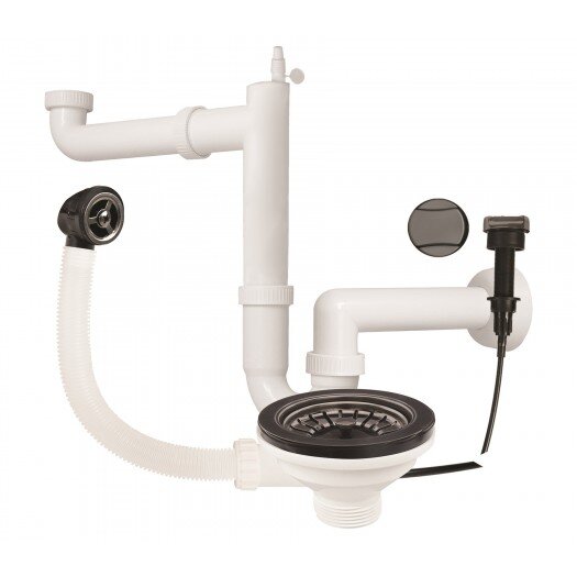 Set Sifon si Valva Automata PVD GUN METAL Ø92MM cu Preaplin pe Cuva Alb/Negru