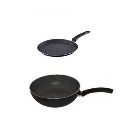 Set Tigaie Inalta Aluminiu Pepita Granit 26 Cm + Tigaie De Clatite 25 Cm Pepita Granit