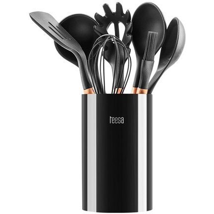 Set Ustensile Bucatarie Tel Perie Polonic Linguri Si Spatula Silicon + Lemn Negru