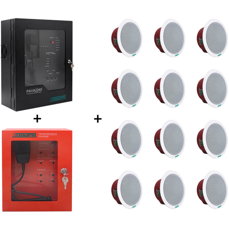 Sistem Sonorizare de Evacuare PAVA 2240 EN54  240W + Microfon Pompier + 12x Boxe De Tavan 10W