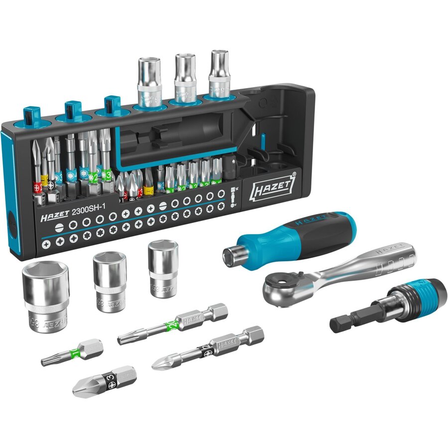 SmartHolder 2300SH-1, socket and bit set 1/4 black, 39 pieces, including fine-tooth reversible ratchet