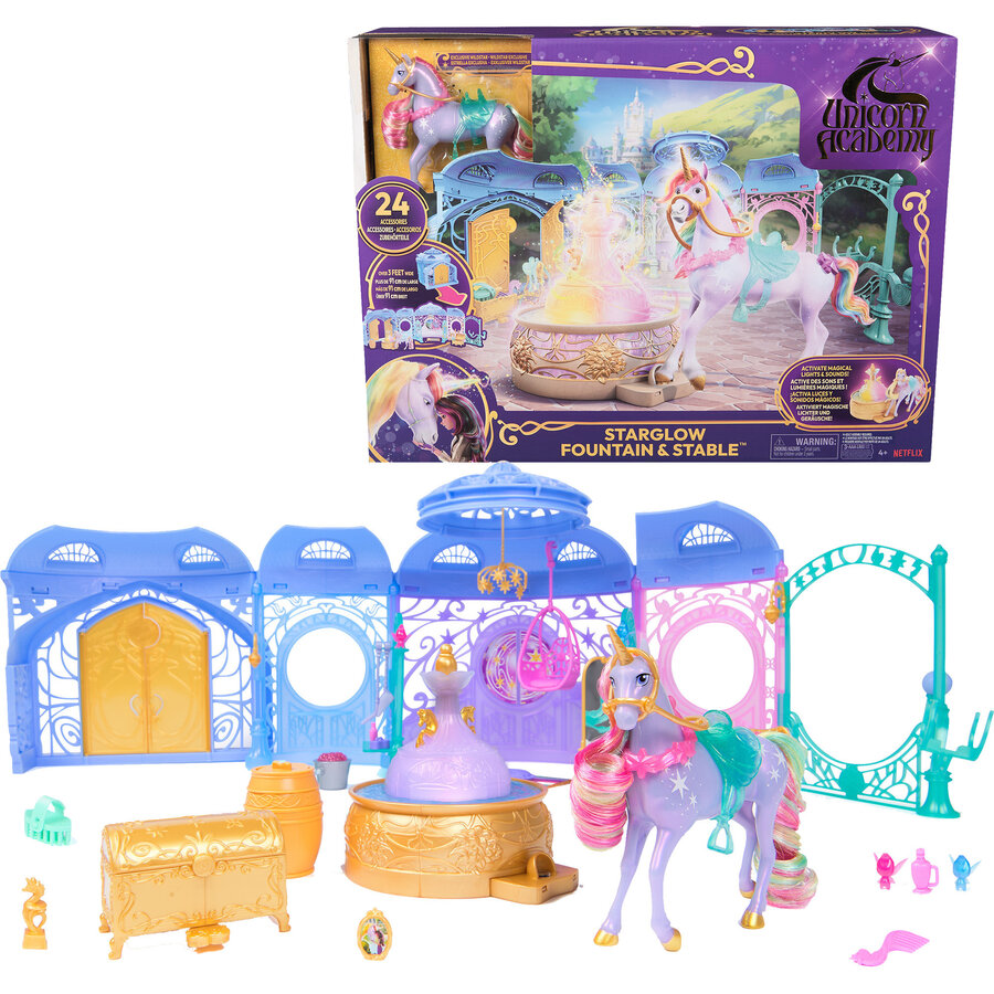 Spin Master Unicorn Academy - Stable Playset, Play Building including Fountain with Light and Sound Effects