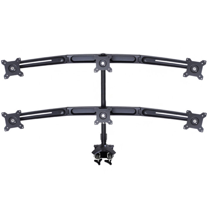 Suport cu Clema Prindere pe Birou pentru 6 Monitoare 15-24 Negru