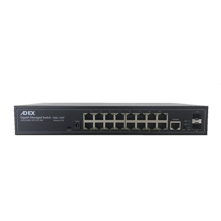 Switch ADS216GRP-VPO-2FO-RM  16x GLAN PoE   Management Negru