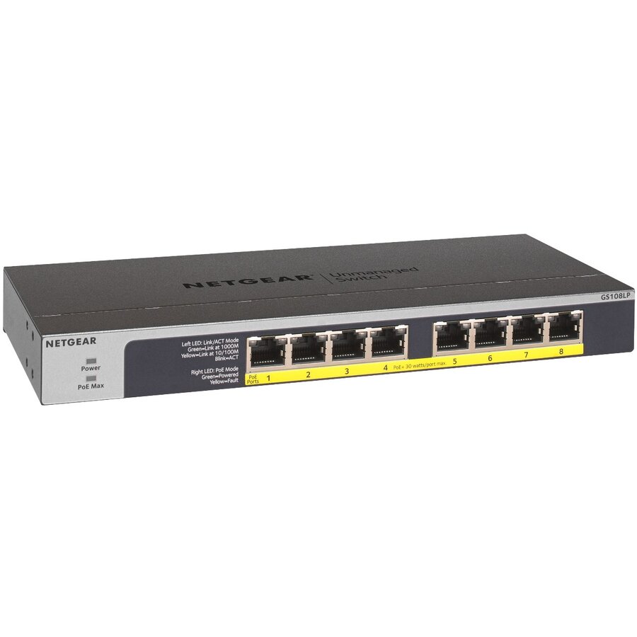 Switch GS108LP Unmanaged Gigabit Ethernet (10/100/1000) Power over Ethernet (PoE) 1U Gri